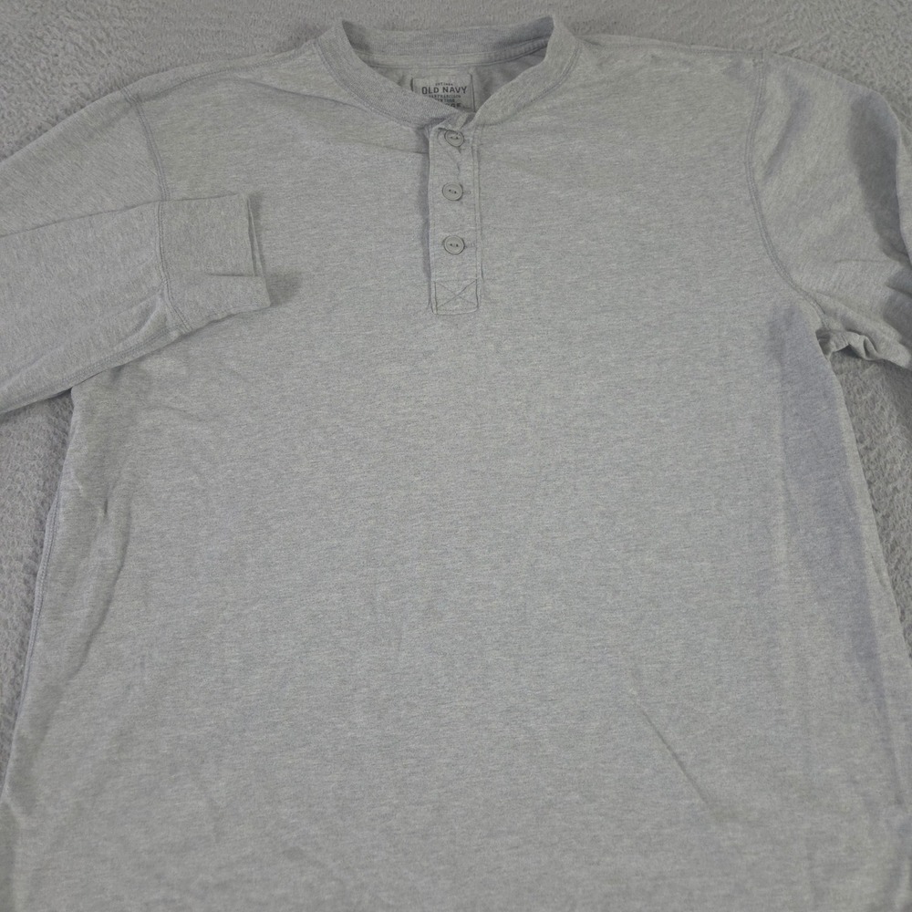 VINTAGE Old Navy Shirt Mens XL Gray Henley Cotton Long Sleeve 3 Button Daily Y2K